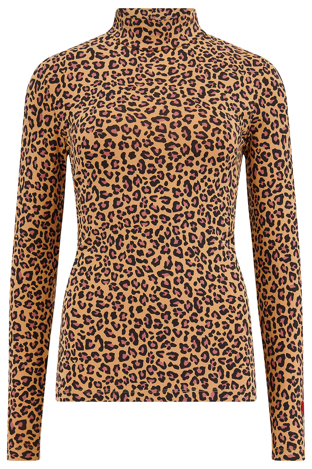 Annika Turtleneck Jersey Top - Tan, Classic Leopard, Heart