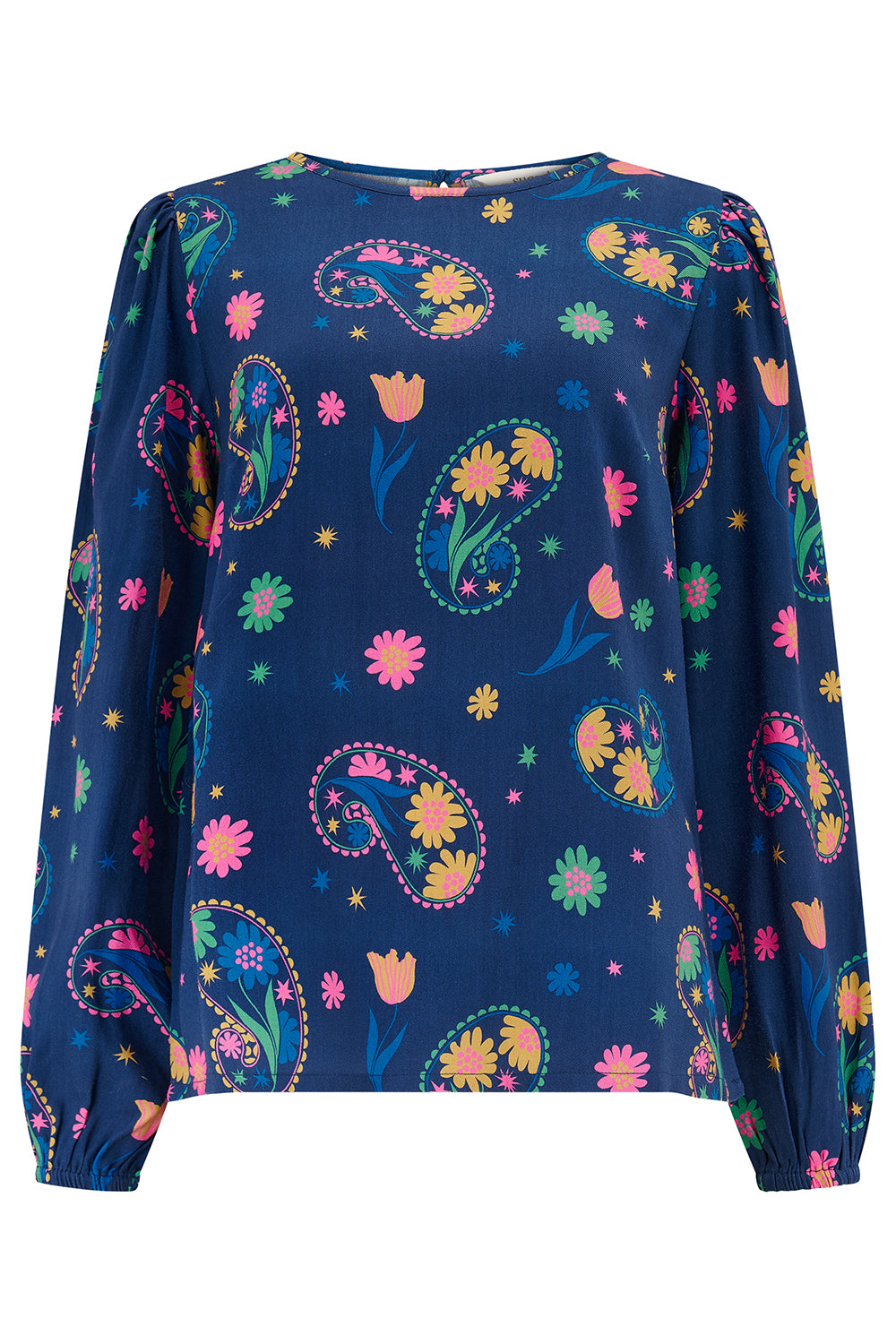 Elaina Blouse - Bright Navy, Blooming Paisley