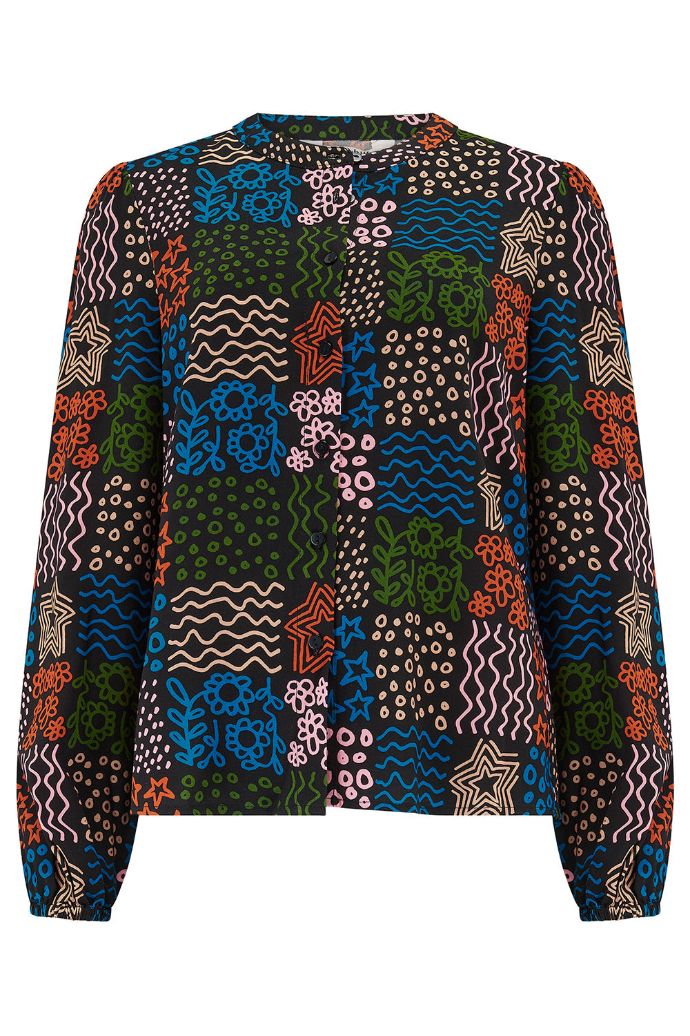 Hannah Shirt - Black/Multi, Doodle Checkerboard