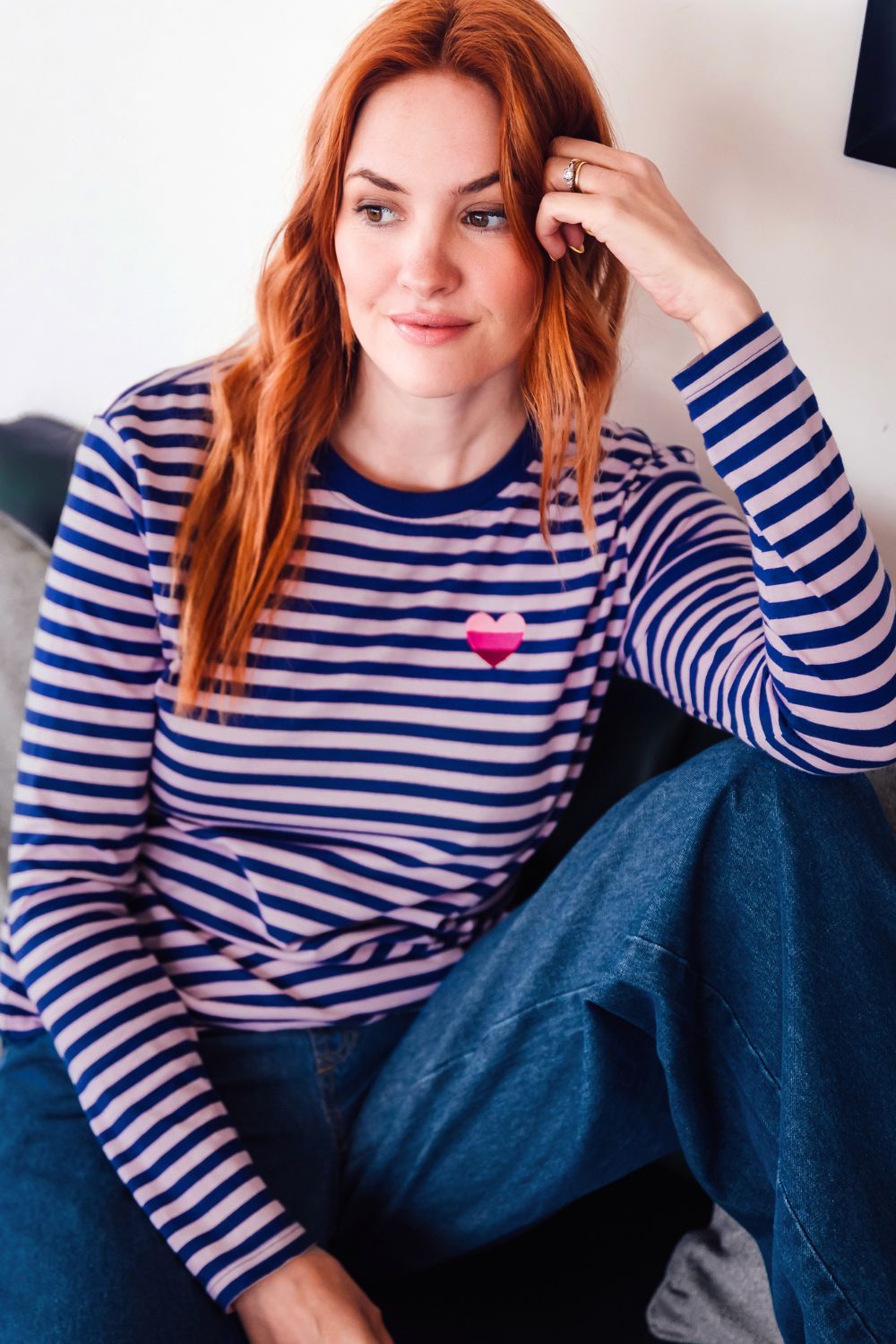 Brunswick Jersey Top - Navy/Lilac, Ombre Heart