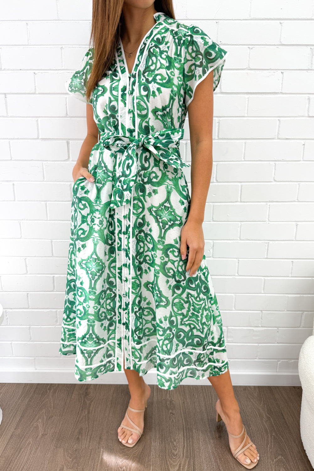 Ivy Dress - Green White Tile