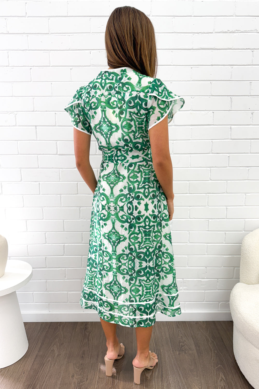 Ivy Dress - Green White Tile