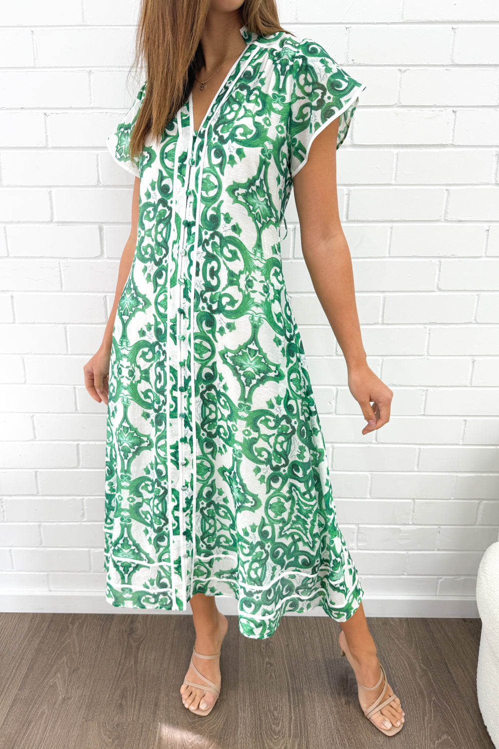 Ivy Dress - Green White Tile