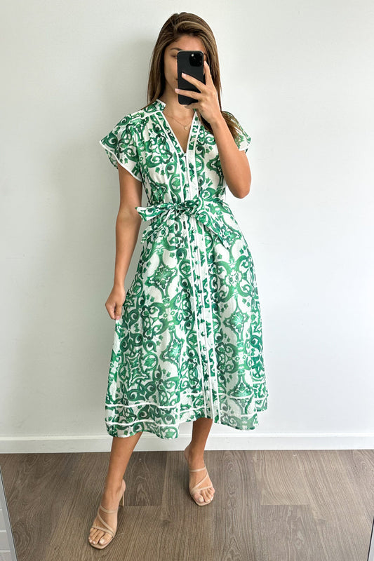 Ivy Dress - Green White Tile