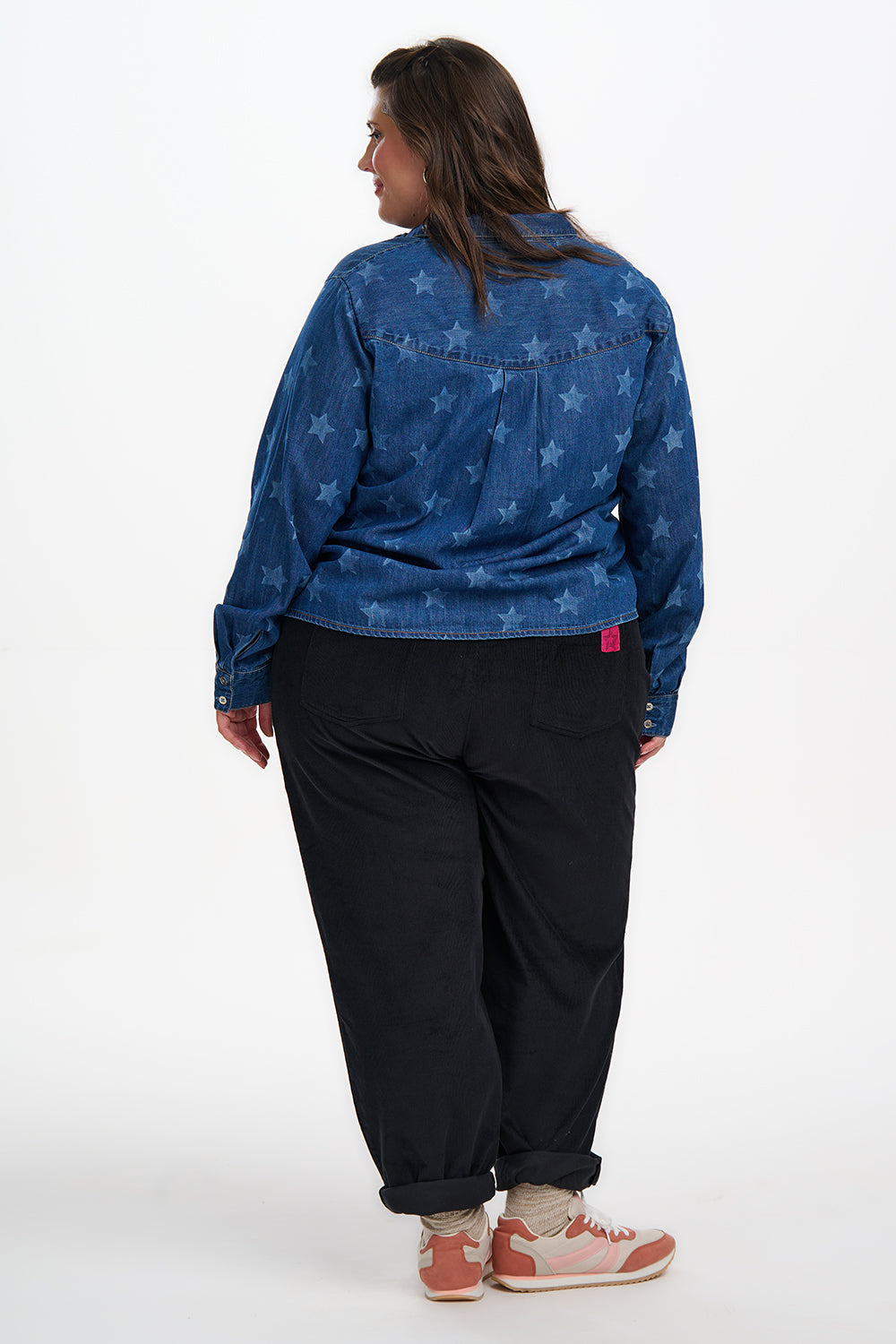 Alexia Shirt - Mid Blue Denim, Bleached Stars
