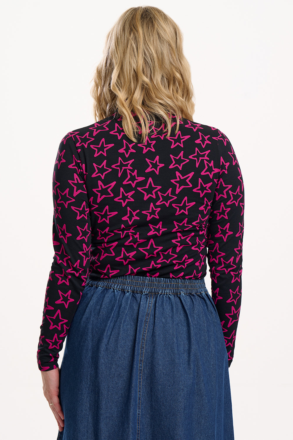 Annika Turtleneck Jersey Top - Black/Pink, Doodle Stars