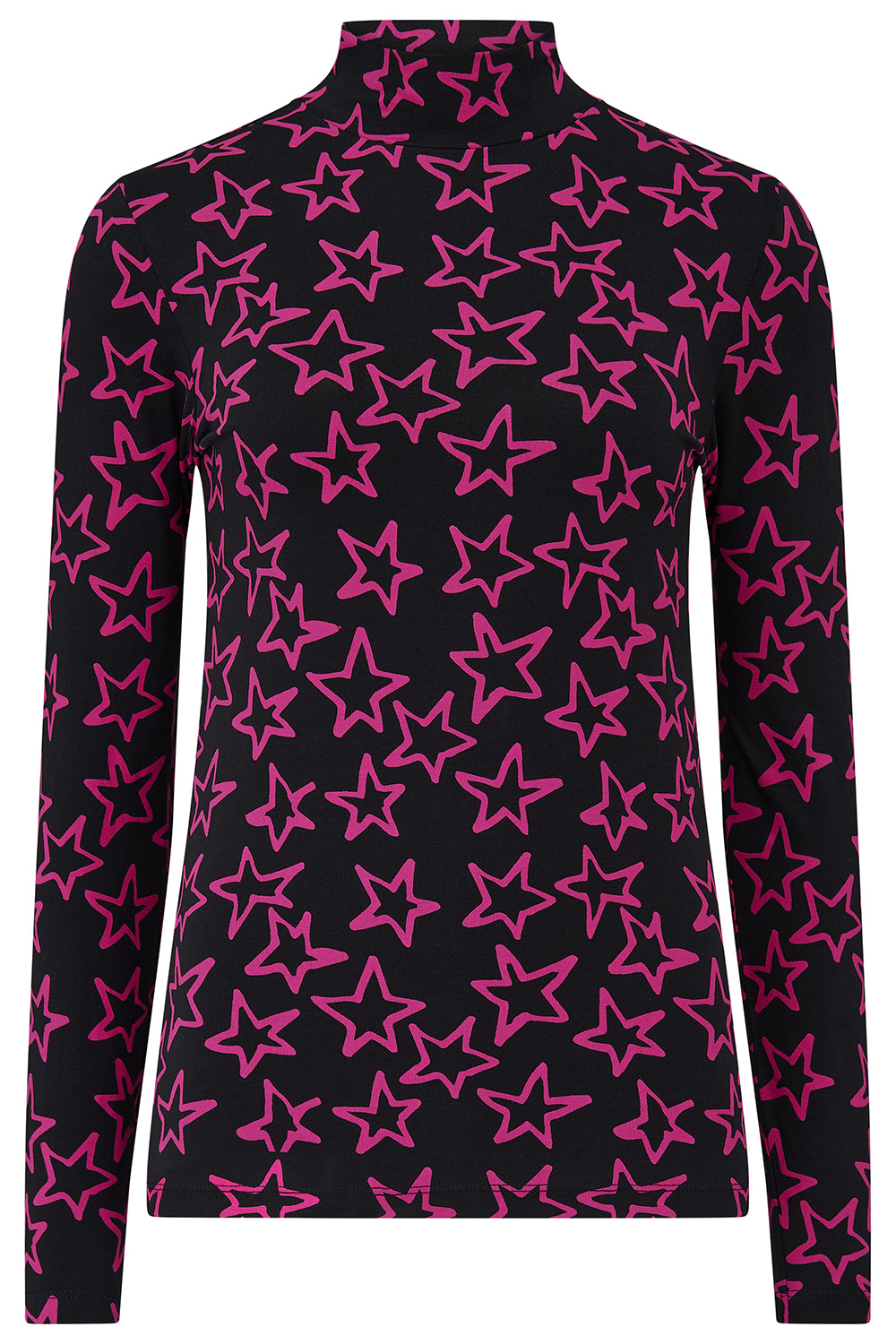 Annika Turtleneck Jersey Top - Black/Pink, Doodle Stars