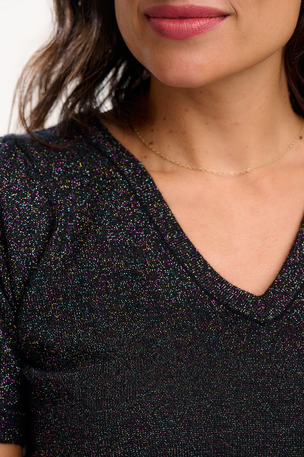 Blossom Knit Top - Black, Rainbow Sparkle