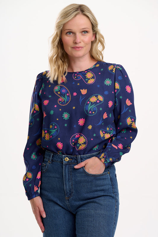 Elaina Blouse - Bright Navy, Blooming Paisley