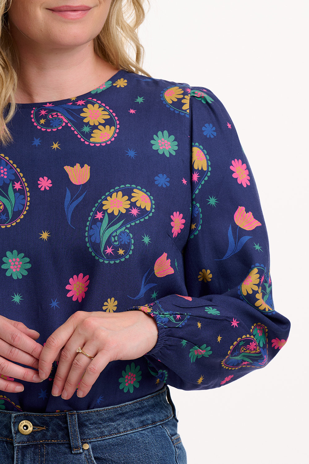 Elaina Blouse - Bright Navy, Blooming Paisley