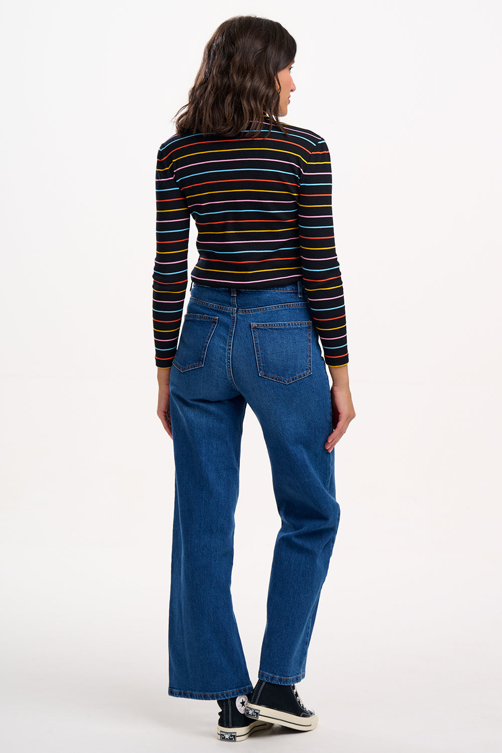 Emmy Turtleneck Jersey Rib Top - Black/Multi, Autumn Rainbow Stripe