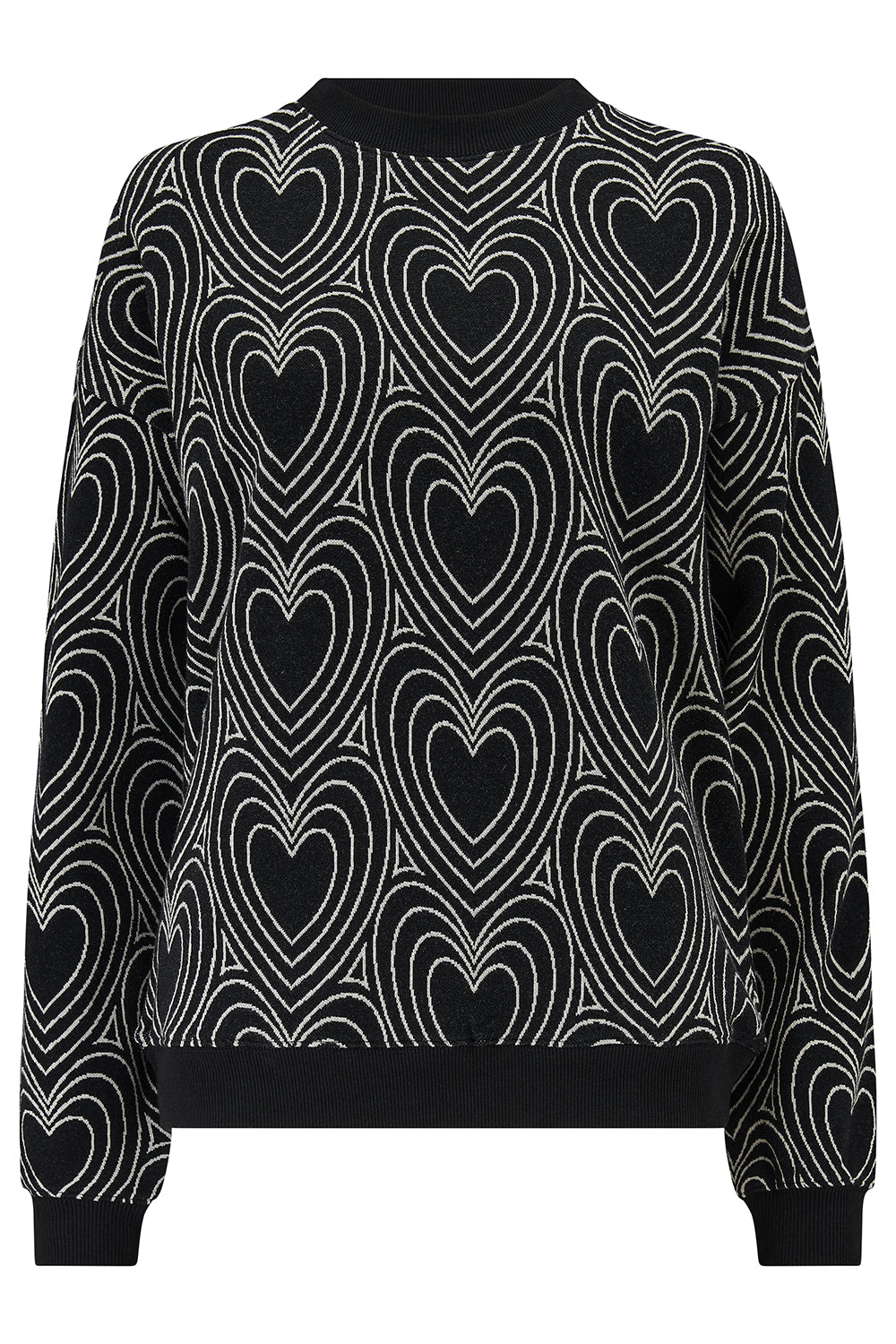 Gerri Jersey Jacquard Top - Black/Off White, Heart Explosion