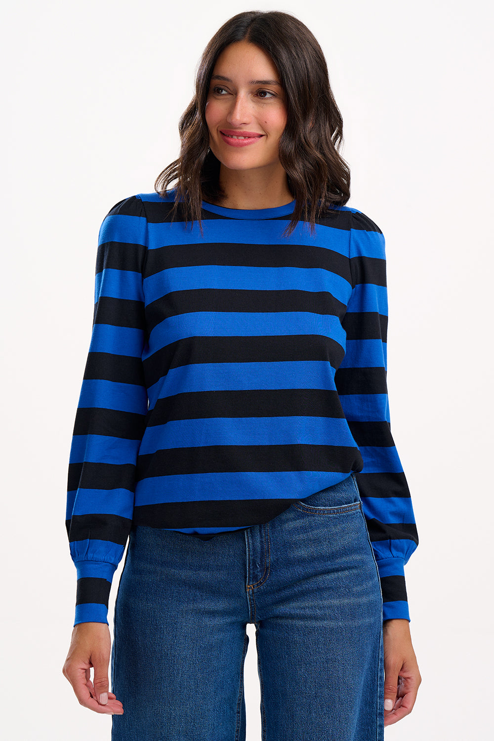 Griselda Jersey Top - Blue/Black, Stripes