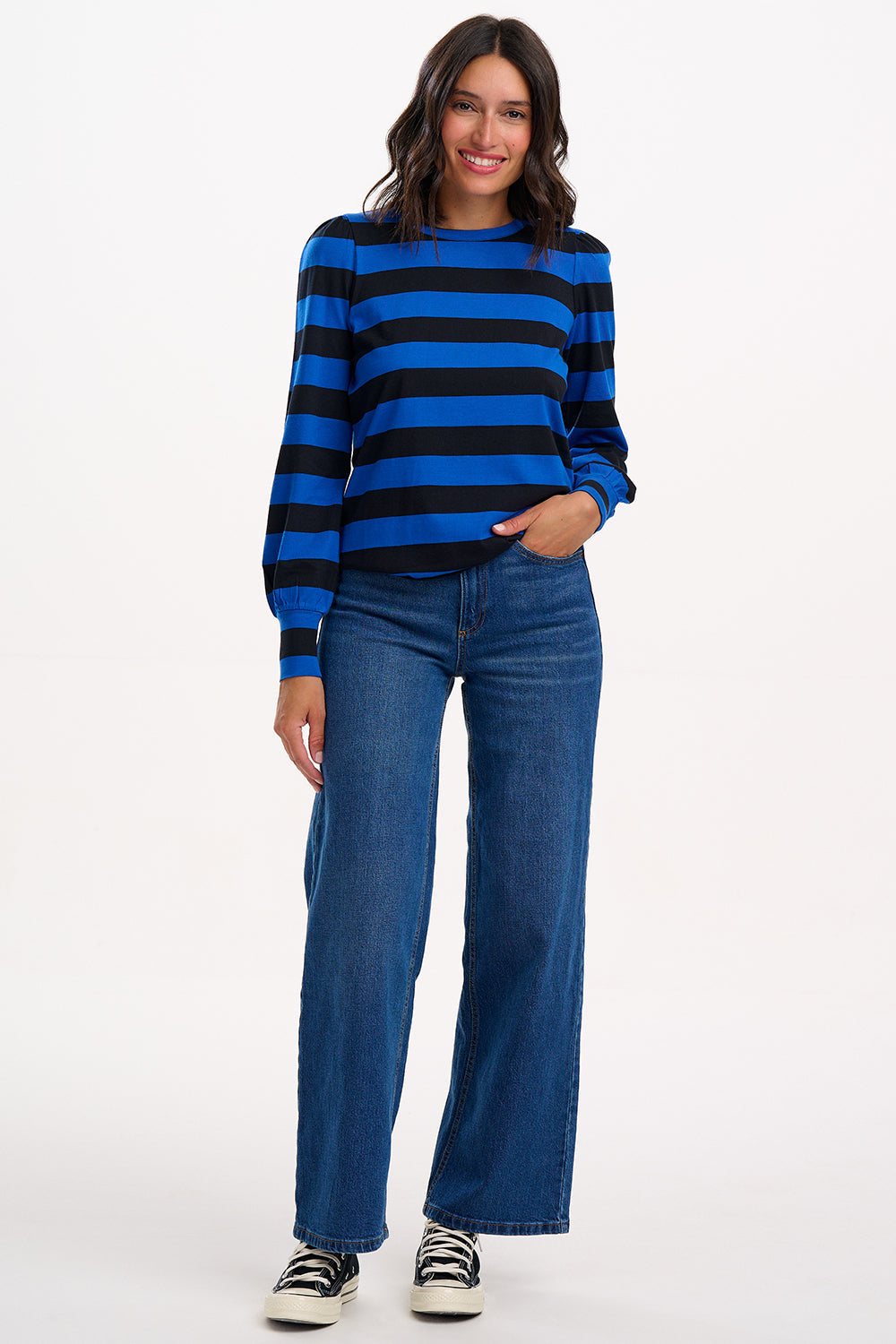 Griselda Jersey Top - Blue/Black, Stripes