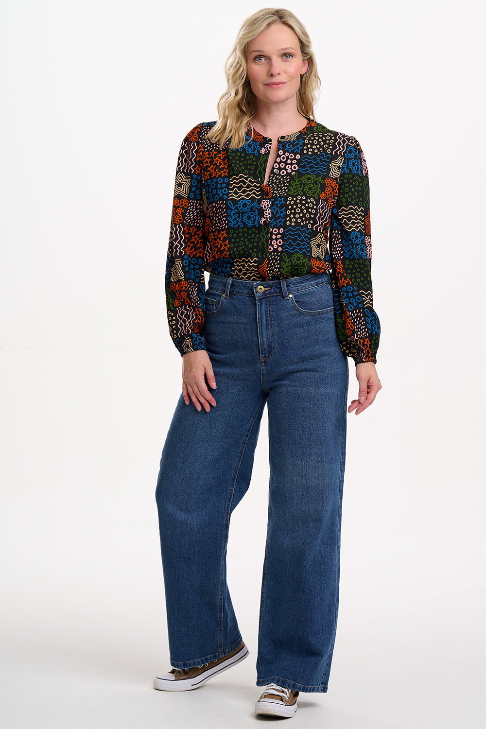 Hannah Shirt - Black/Multi, Doodle Checkerboard