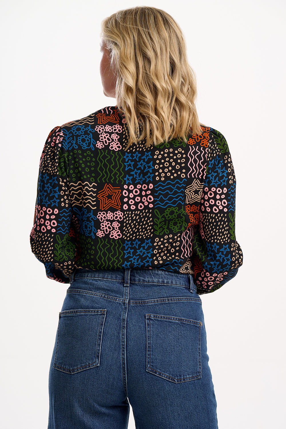 Hannah Shirt - Black/Multi, Doodle Checkerboard