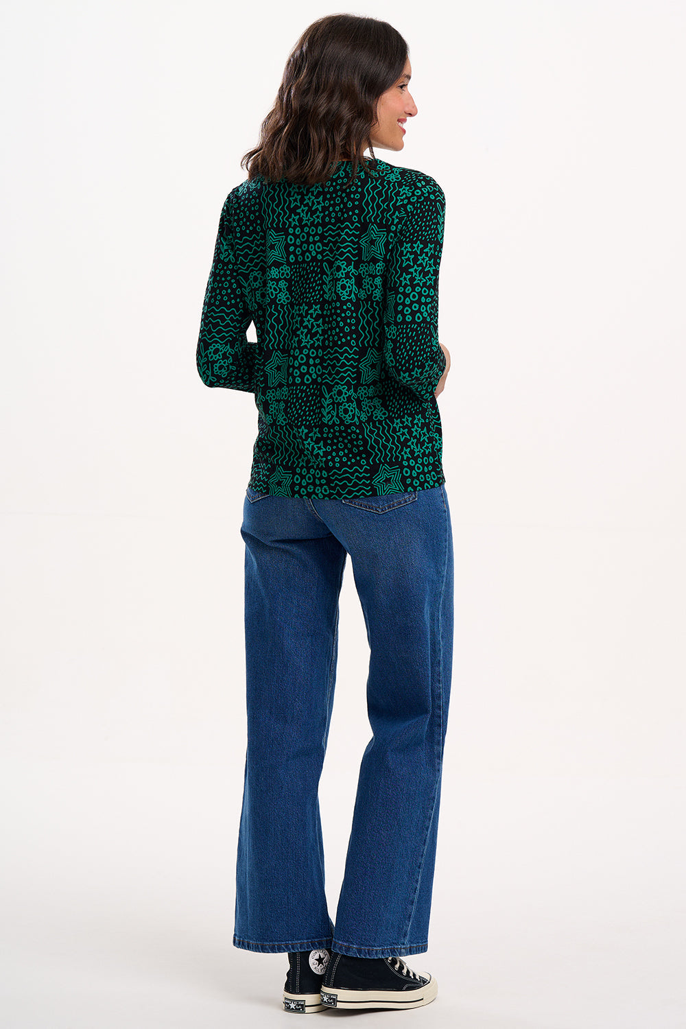 Noor Jersey Top - Black/Green, Doodle Checkerboard