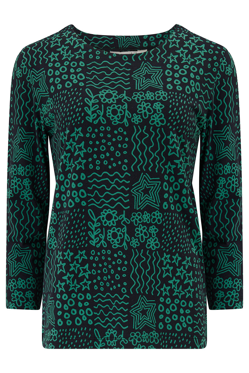 Noor Jersey Top - Black/Green, Doodle Checkerboard