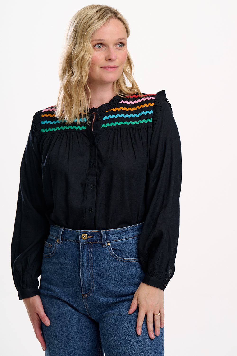 Safia Blouse - Black, Rainbow Ric Rac