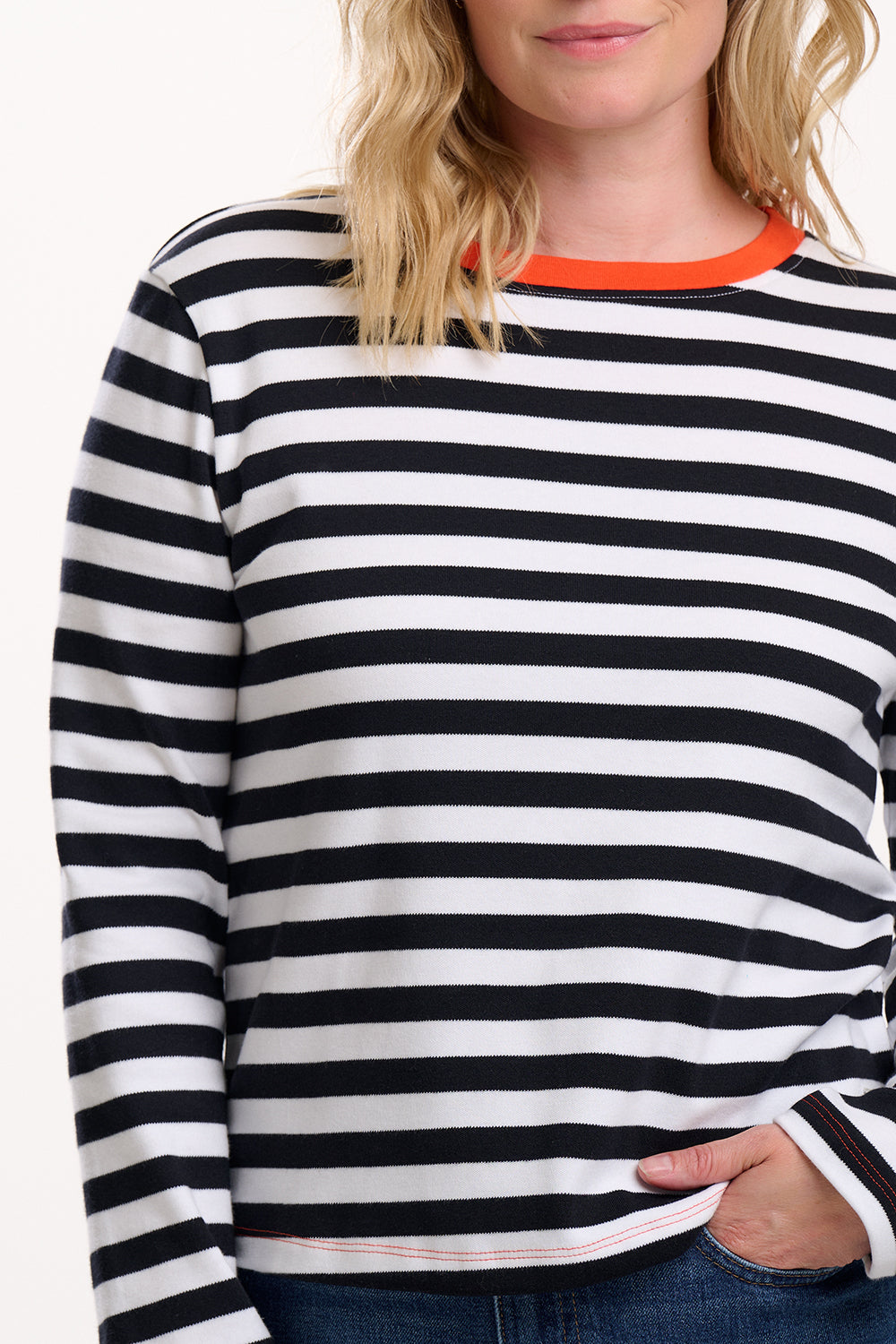 Vienna Jersey Top - White/Black, Striped Ringer