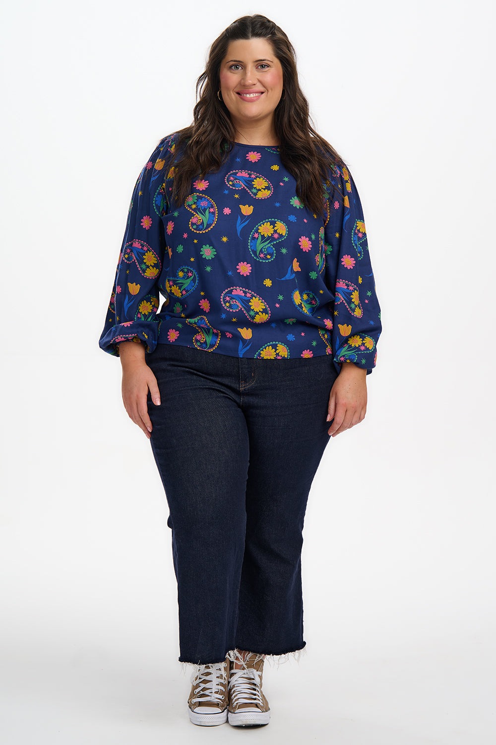 Elaina Blouse - Bright Navy, Blooming Paisley